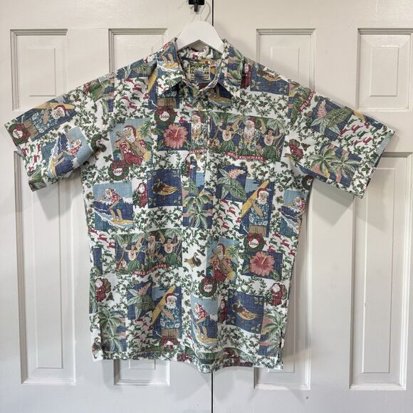 2004 Reyn Spooner Quilt Santa Mele Kalikimaka Popover Hawaiian Christmas Large - Picture 2 of 12